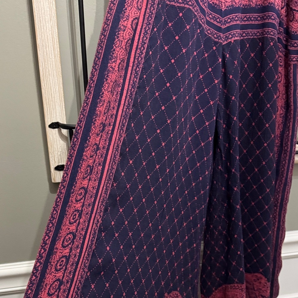 Free People Navy and Raspberry Patterned pants L boho - Picture 5 of 11